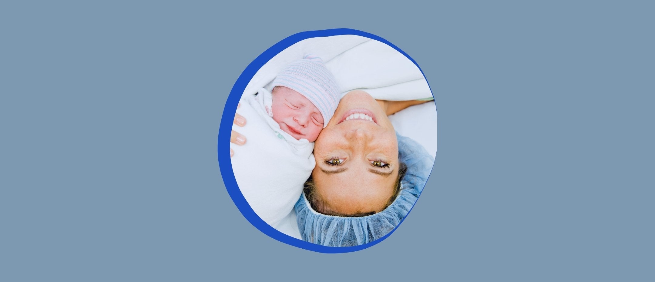 Mom with her newborn baby in hospital bed after a C-section