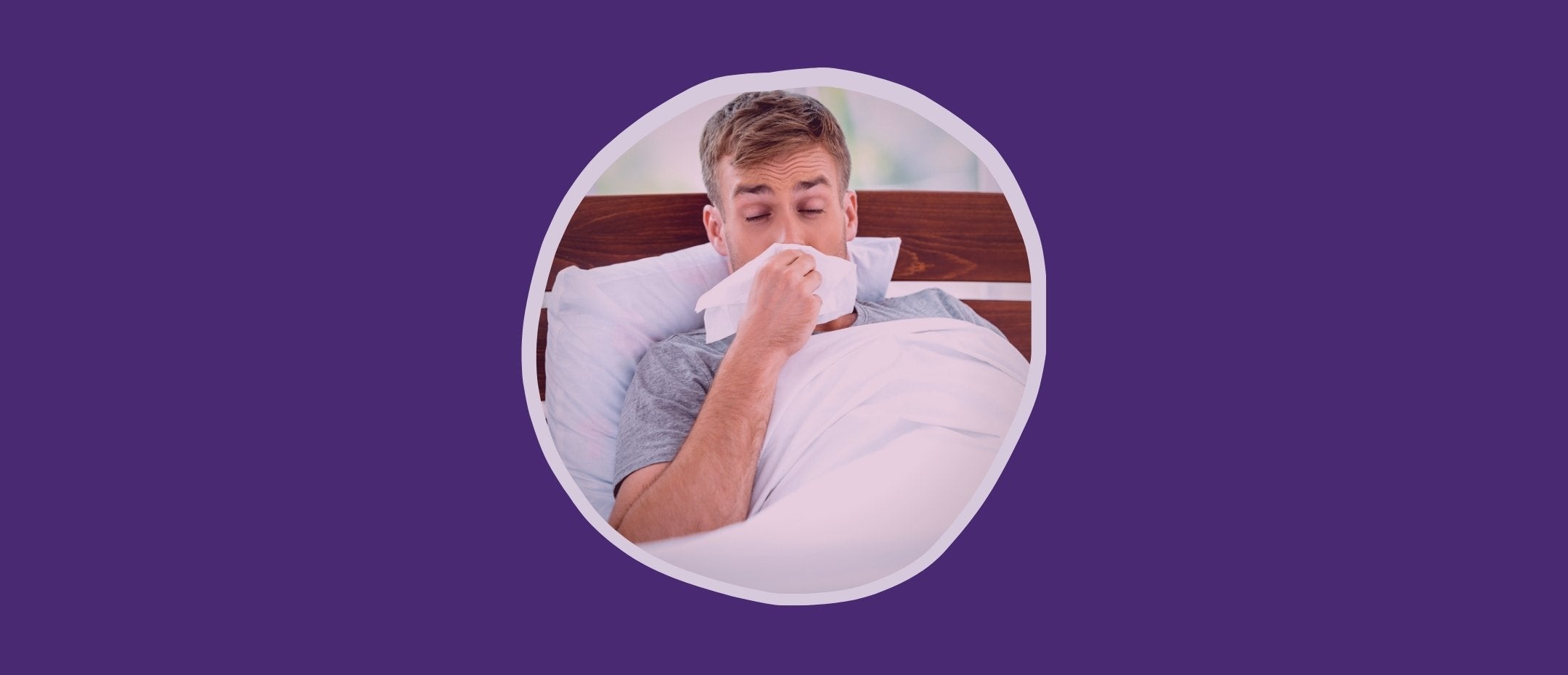 Man with allergies lying in bed